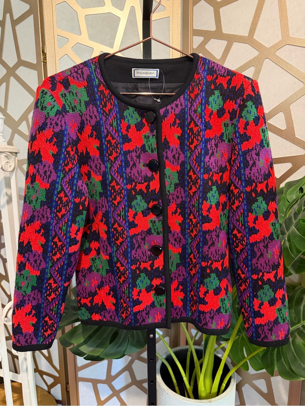Vintage Yves Saint Laurent Paris Floral Knit Cardigan Jacket